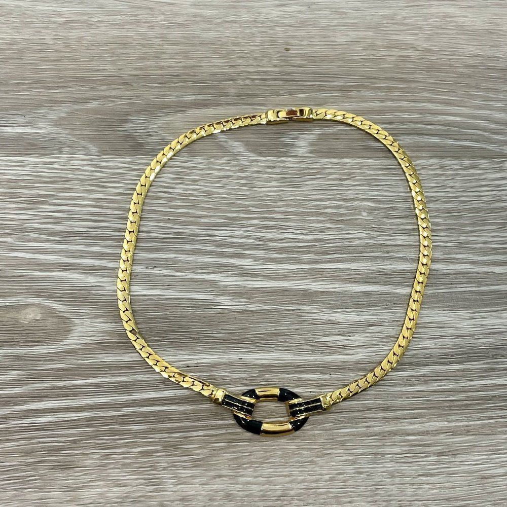 Vintage Golden tone and black enamel choker necklace